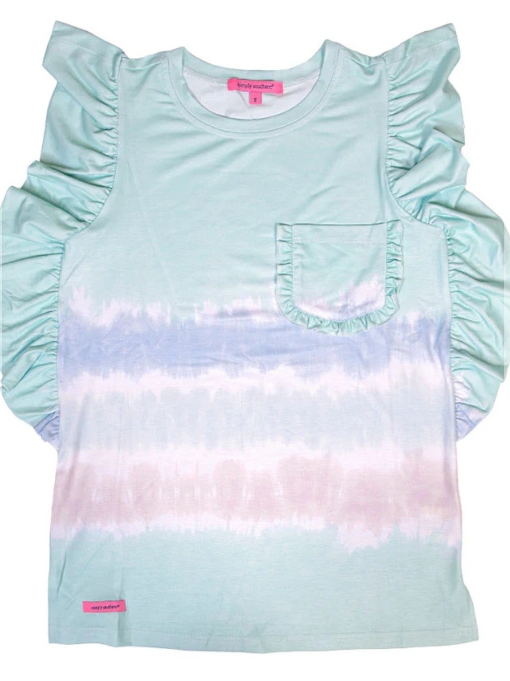 Simply Southern Tie Dye Ruffle Sleeve Pocket T-Shirt Pastel Small S
